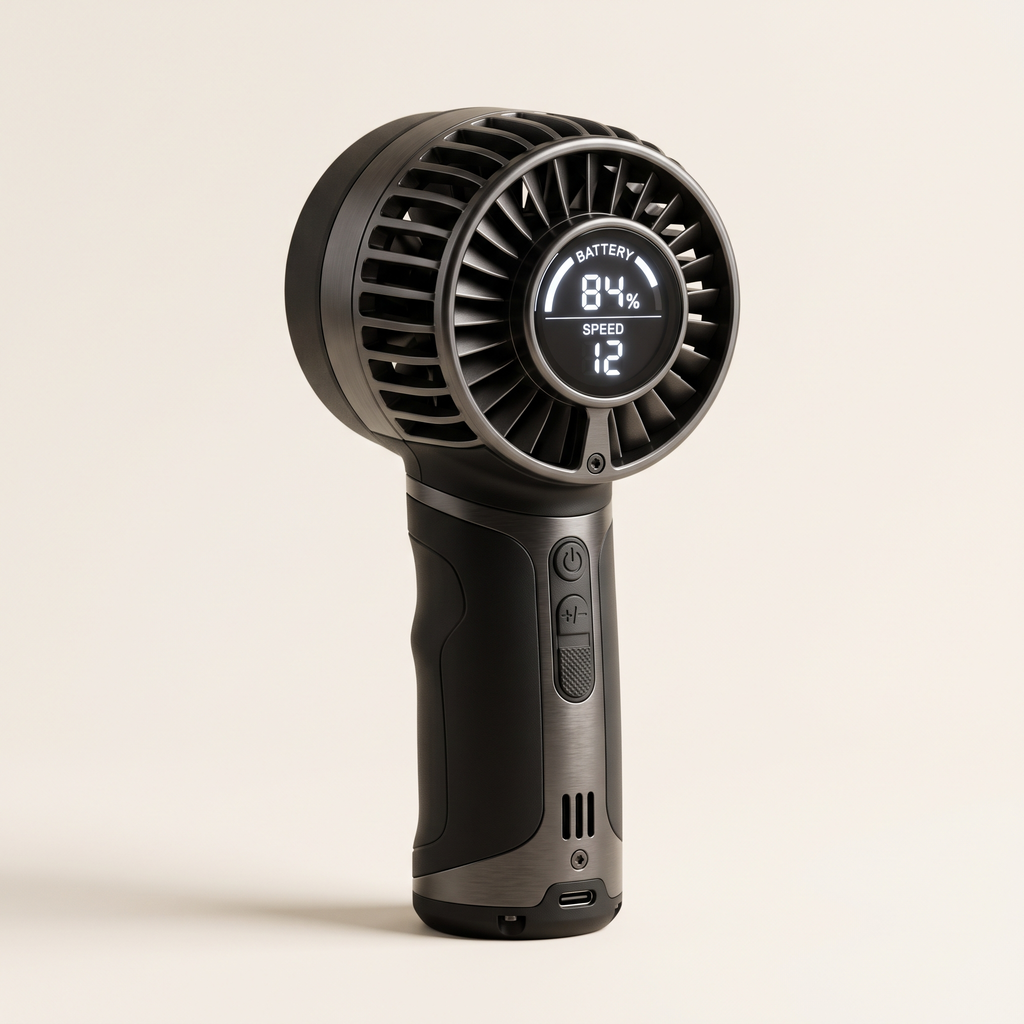 Mini ventilateur Turbo — coloris Noir, turbine et écran LED intégré