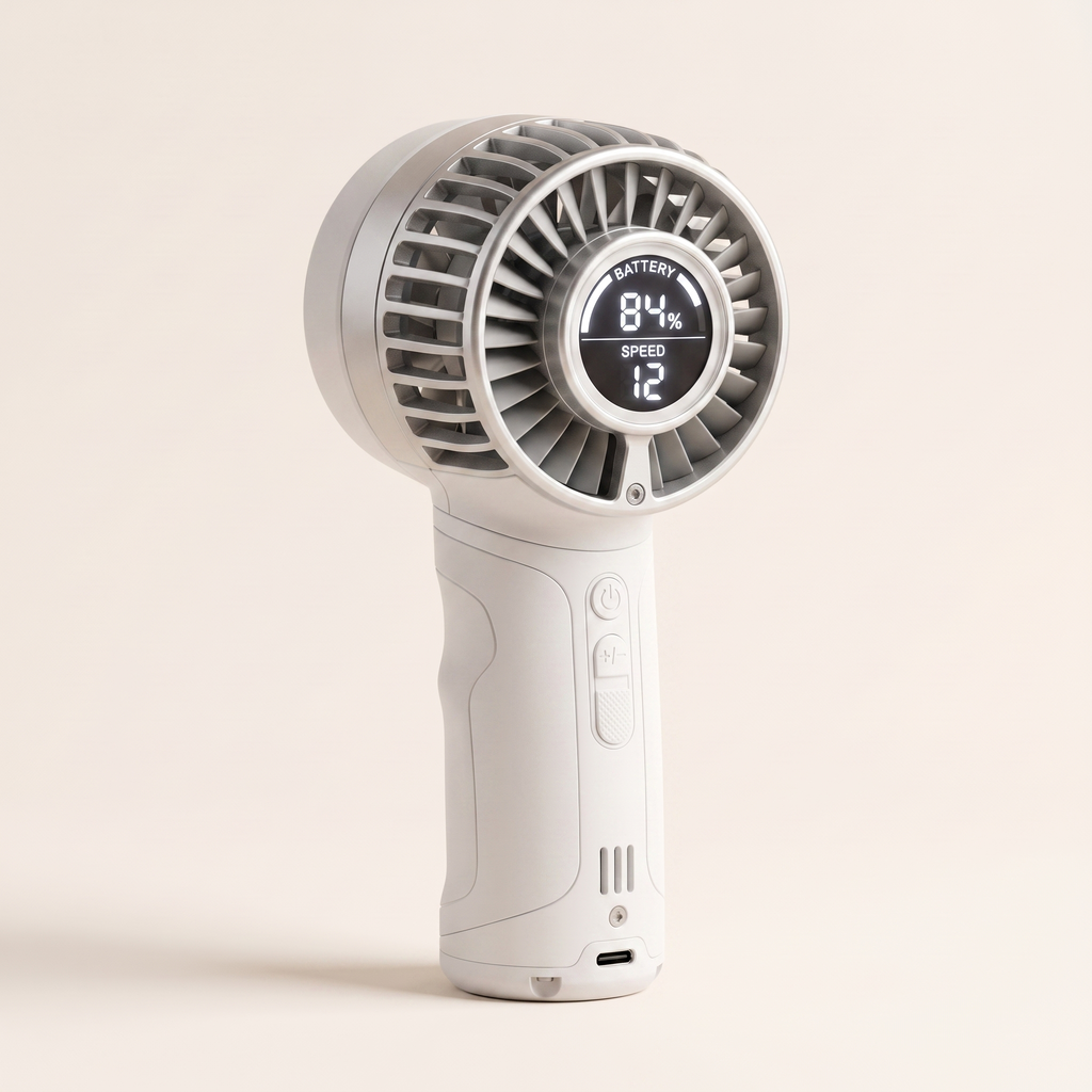 Mini ventilateur Turbo — coloris Blanc, turbine et écran LED intégré