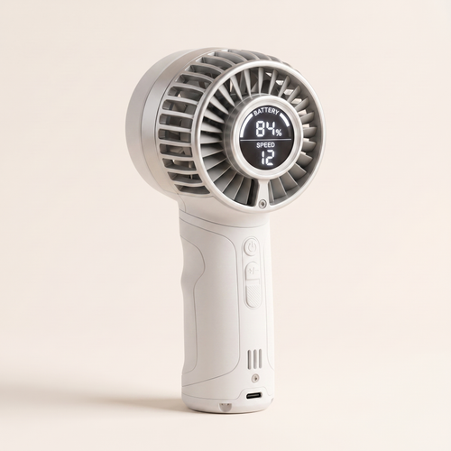 Mini ventilateur Turbo — coloris Blanc, turbine et écran LED intégré